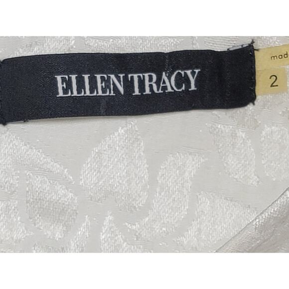 Ellen Tracy White Floral Raised Material A Line Cocktail Dress 2 Sleeveless - Picture 4 of 6